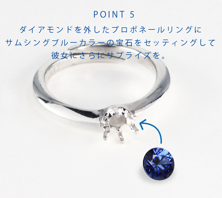 POINT5 ダイアモンドを外したプロポネールリングに宝石をセッティングして彼女にプレゼント。